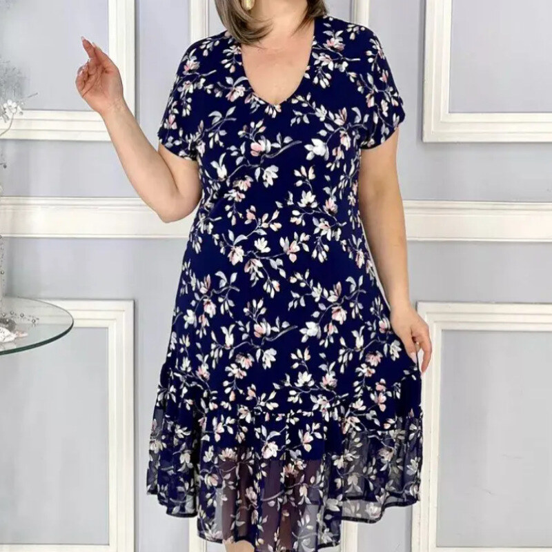 Compre 1 e ganhe 1 grátis💟【S-5XL】👗2024 Novo vestido com estampa floral moderno e elegante