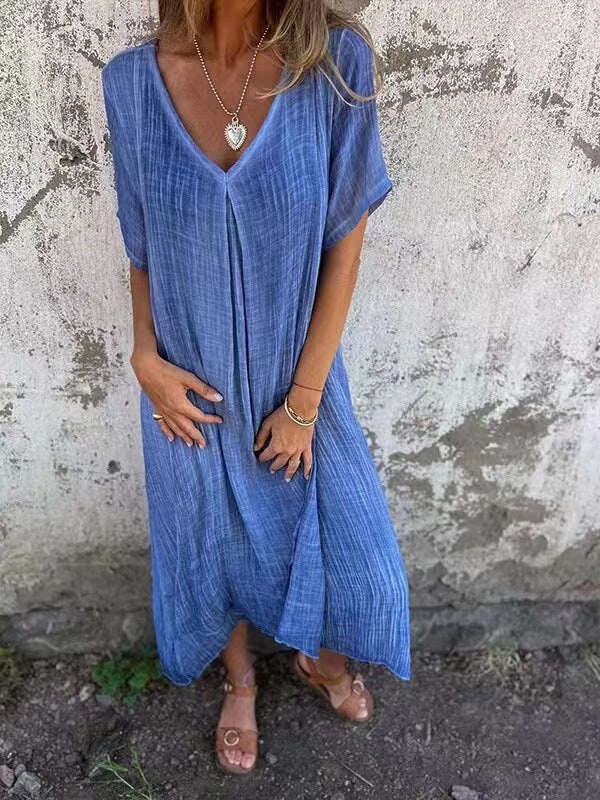 🎁Vestido de linho de algodão com gola pontiaguda