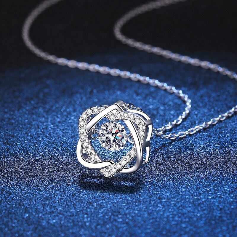 S925 prata moissanite estrela de seis pontas pingente inteligente moda batendo coração clavícula colar feminino moissanite colar feminino