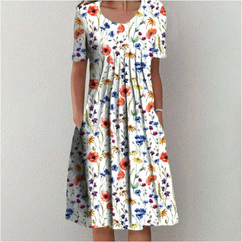 Vestido midi plissado com estampa floral