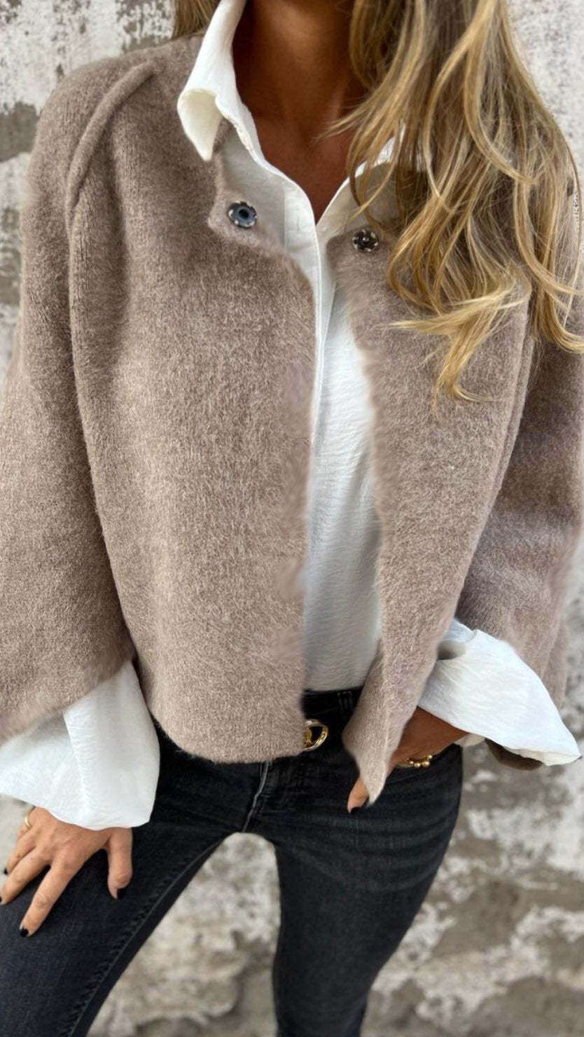 Cappotto da donna in lana a maniche lunghe con scollo rotondo