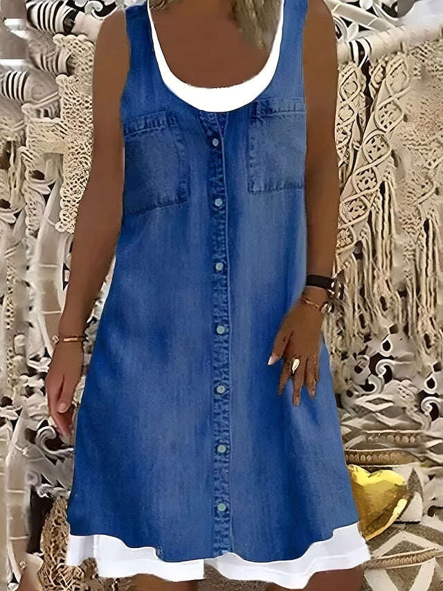 Vestido feminino linha a midi cinza sem mangas floral falso duas peças verão primavera em torno do pescoço moderno 2023 5xl