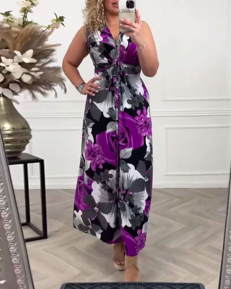 💗Um vestido sem mangas, elegante, luxuoso, floral, com estampa floral