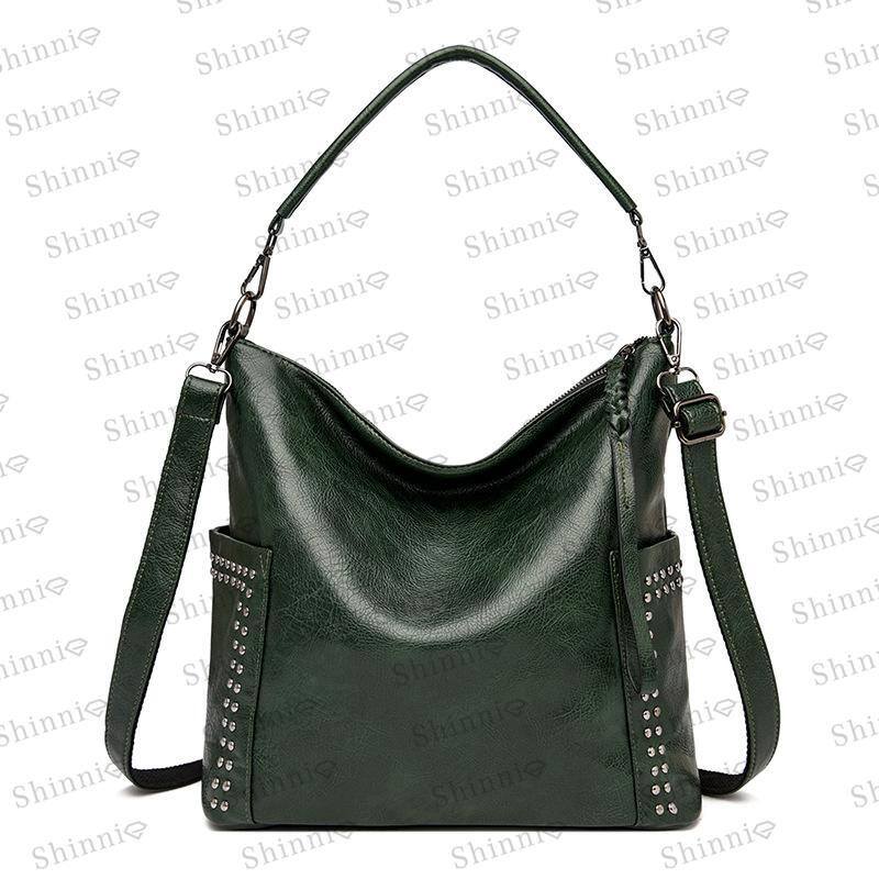 Bolsa de ombro feminina simples elegante com rebites