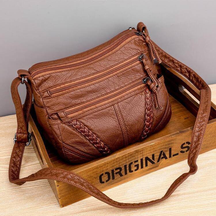 Bolsa de ombro monocromática de couro macio casual com grande capacidade