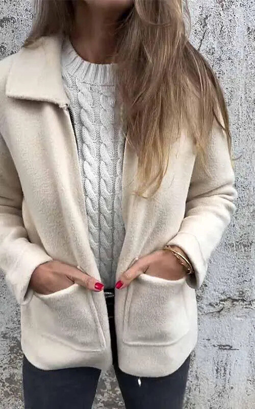 2025 outono e inverno novo feminino lapela cor sólida zíper bolso jaqueta comprimento médio casaco feminino