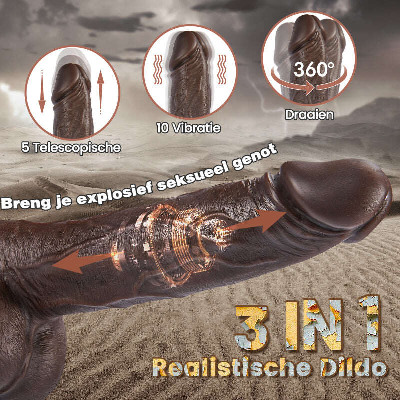 Velké černé realistické dildo 3v1 dálkové ovládání 18CM