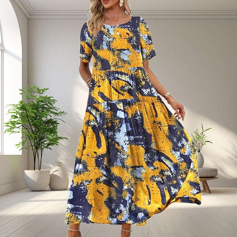 VESTIDO DIÁRIO PARA MULHERES COM GOLCO BAIXO E PADRÃO ESCONDIDO👗