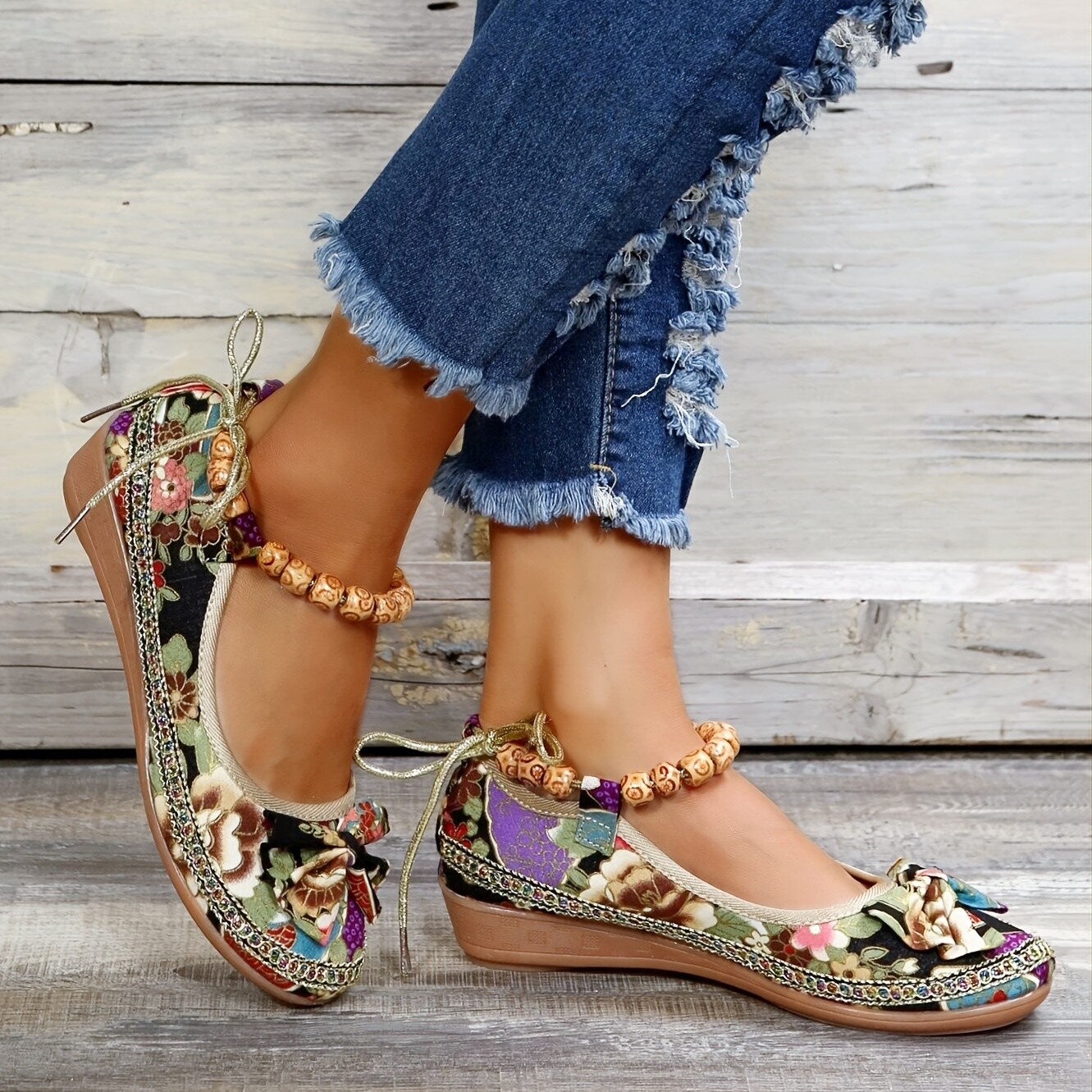 🔥Último dia com 49% de desconto🔥Sapatos ortopédicos planos femininos com estampa floral