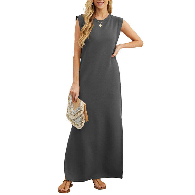 VESTIDO MAXI CASUAL FEMININO LARGO SEM VINCOS