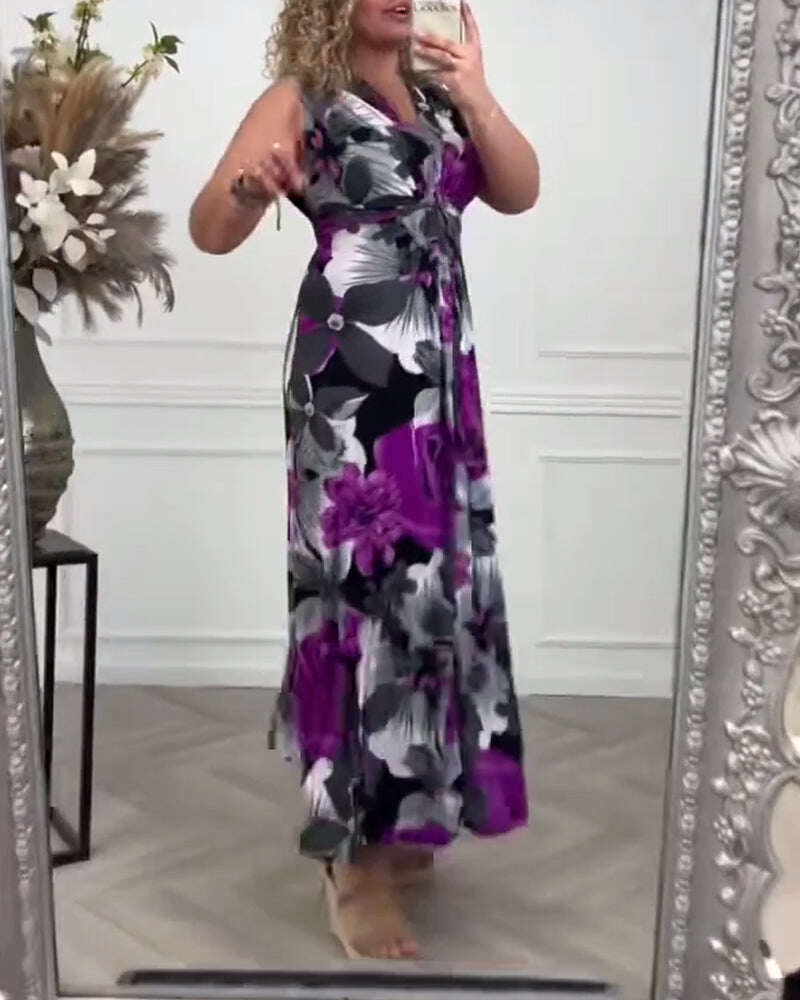 💗Um vestido sem mangas, elegante, luxuoso, floral, com estampa floral