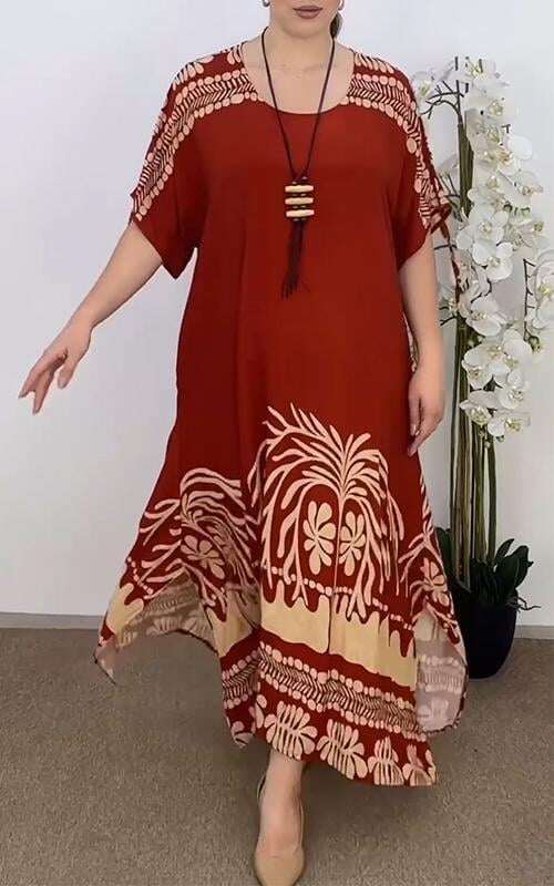 VESTIDO SOLTO DE MULHER COM PADRÃO E DECOTE REDONDO