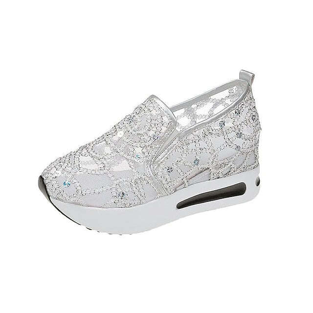 Sapatos de senhora slip-on moda casual verão com lantejoulas