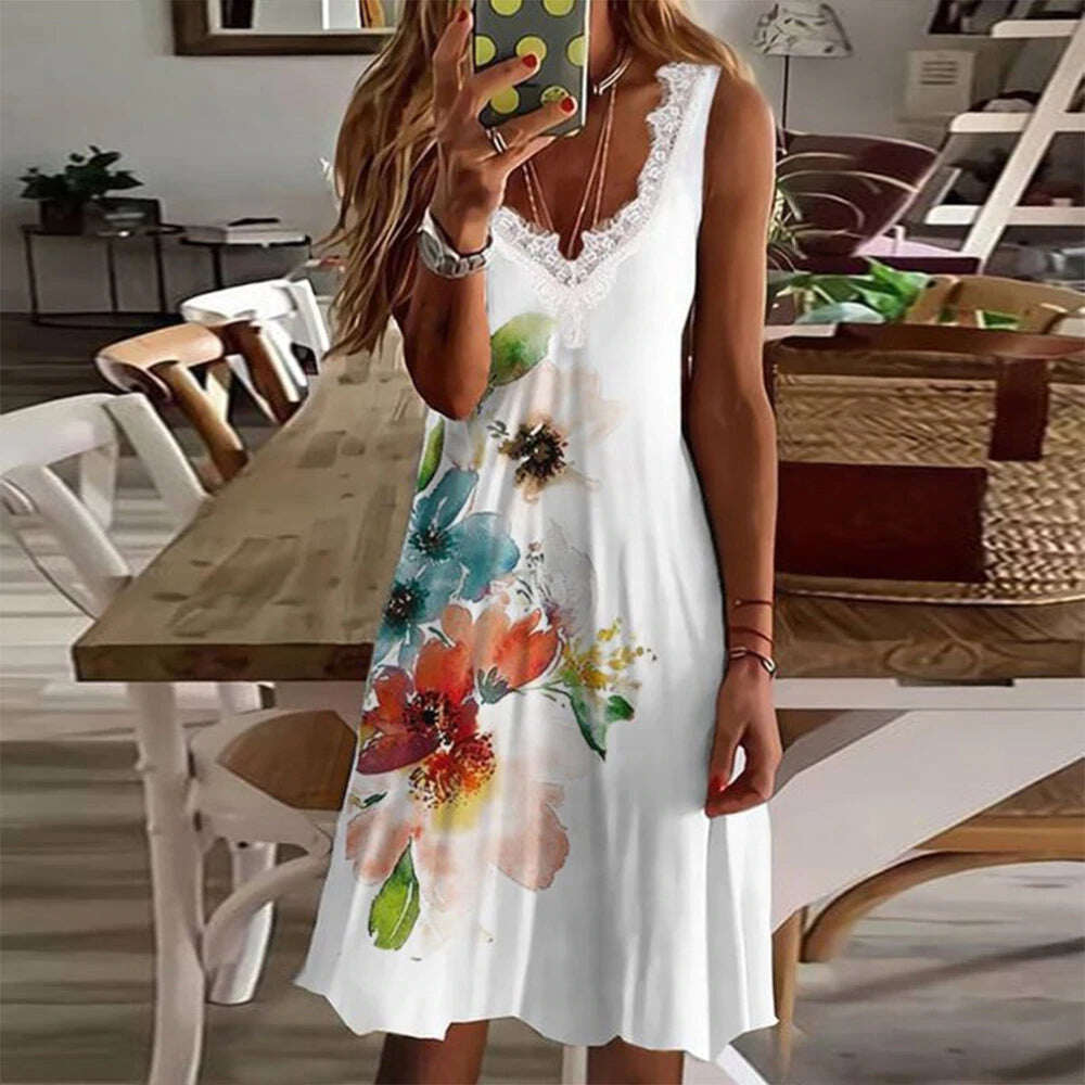 Mini vestido floral de renda com decote em V de ver?o