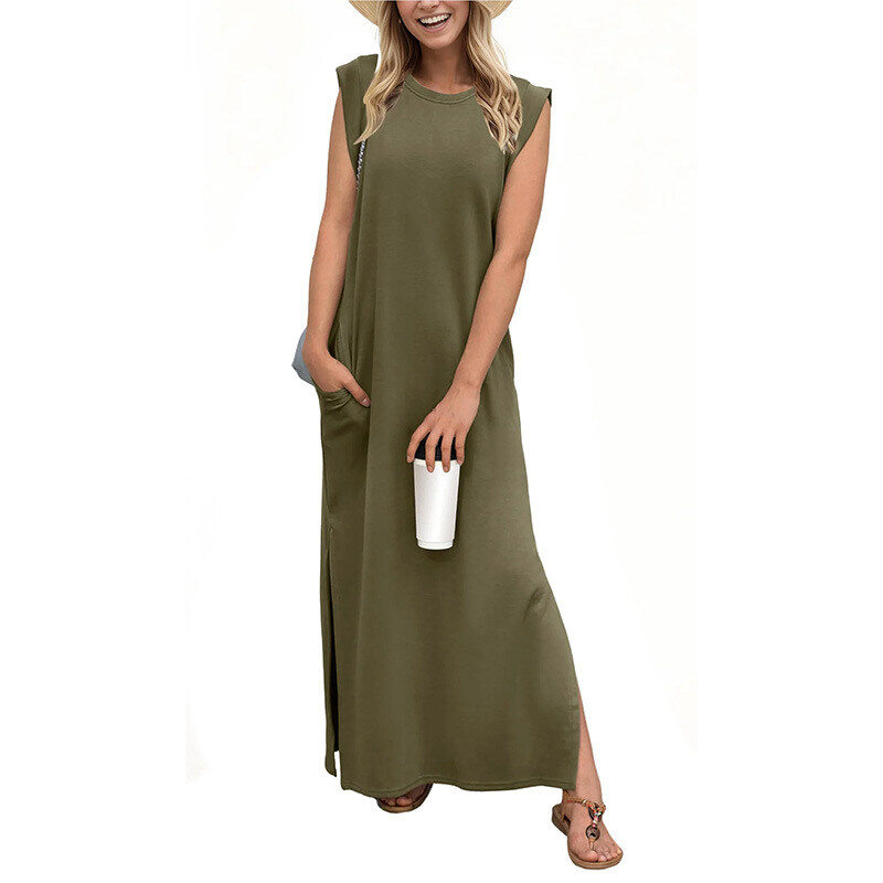 VESTIDO MAXI CASUAL FEMININO LARGO SEM VINCOS