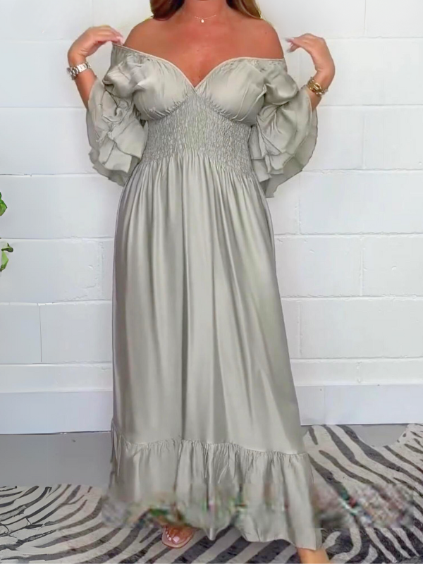 Vestido maxi de cetim com babados