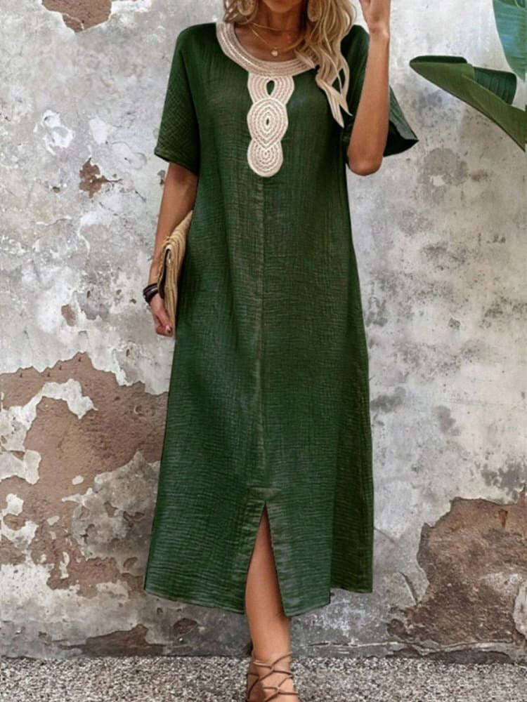 Selma - Vestido feminino monocromático confeccionado em algodão e linho