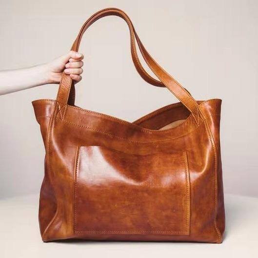 Bolsa de ombro feminina em couro vintage macio, couro macio encerado