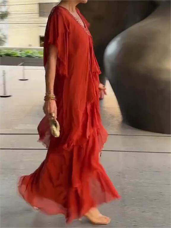 último dia de promo??o 🔥 elegante vestido extra longo com decote em V