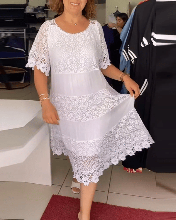 💝Rochie din dantelă cu mânecă scurtă de culoare solidă