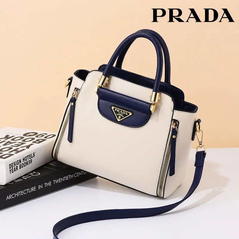 2023 Модна кожена чанта за рамо Prada в контрастен цвят