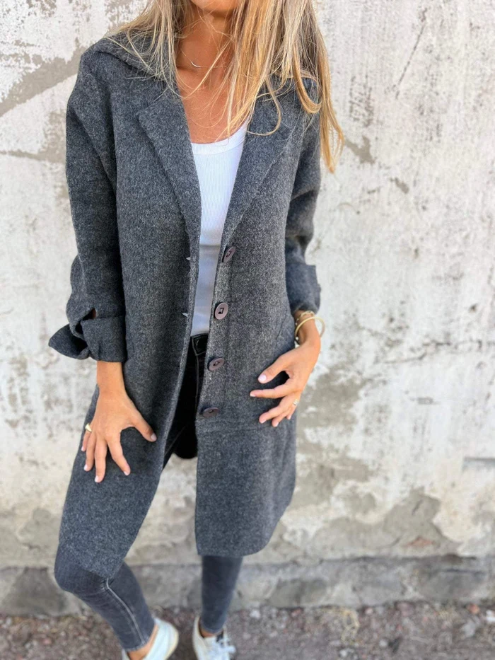 Cappotto lungo monopetto con revers casual