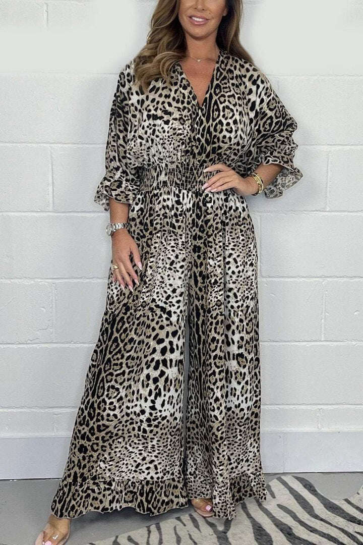 👗Macacão largo casual com estampado de leopardo