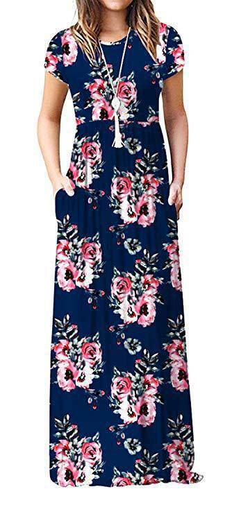 Amazon WISH hit 2023 autumn new element printed round neck pocket long sleeve dress waist long skirt