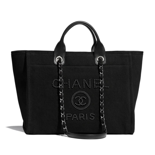 Chanel Canvas Pearl Deauville Medium Tote Beige or Black