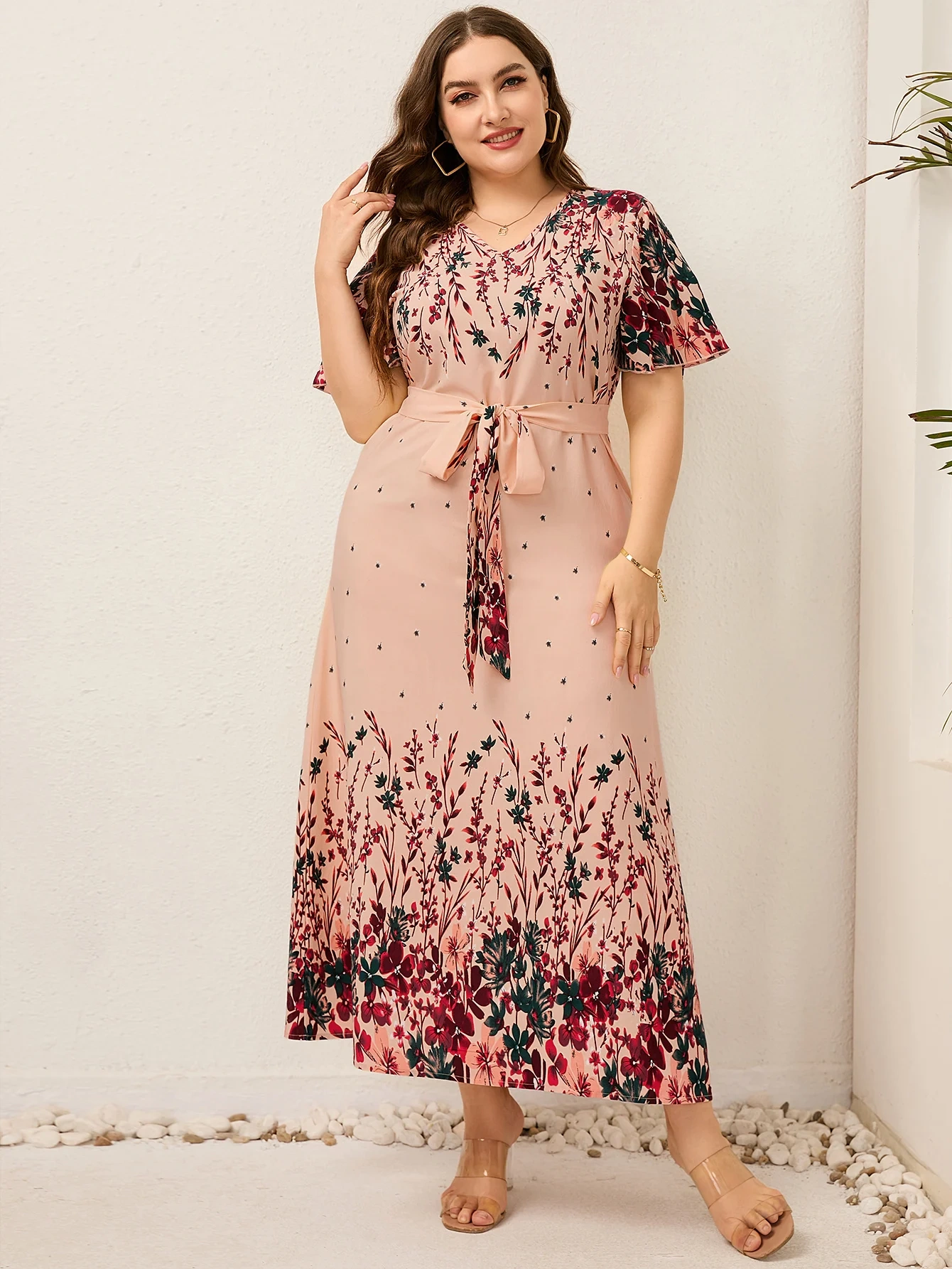 Vestido de praia feminino Boho com estampa floral 2024