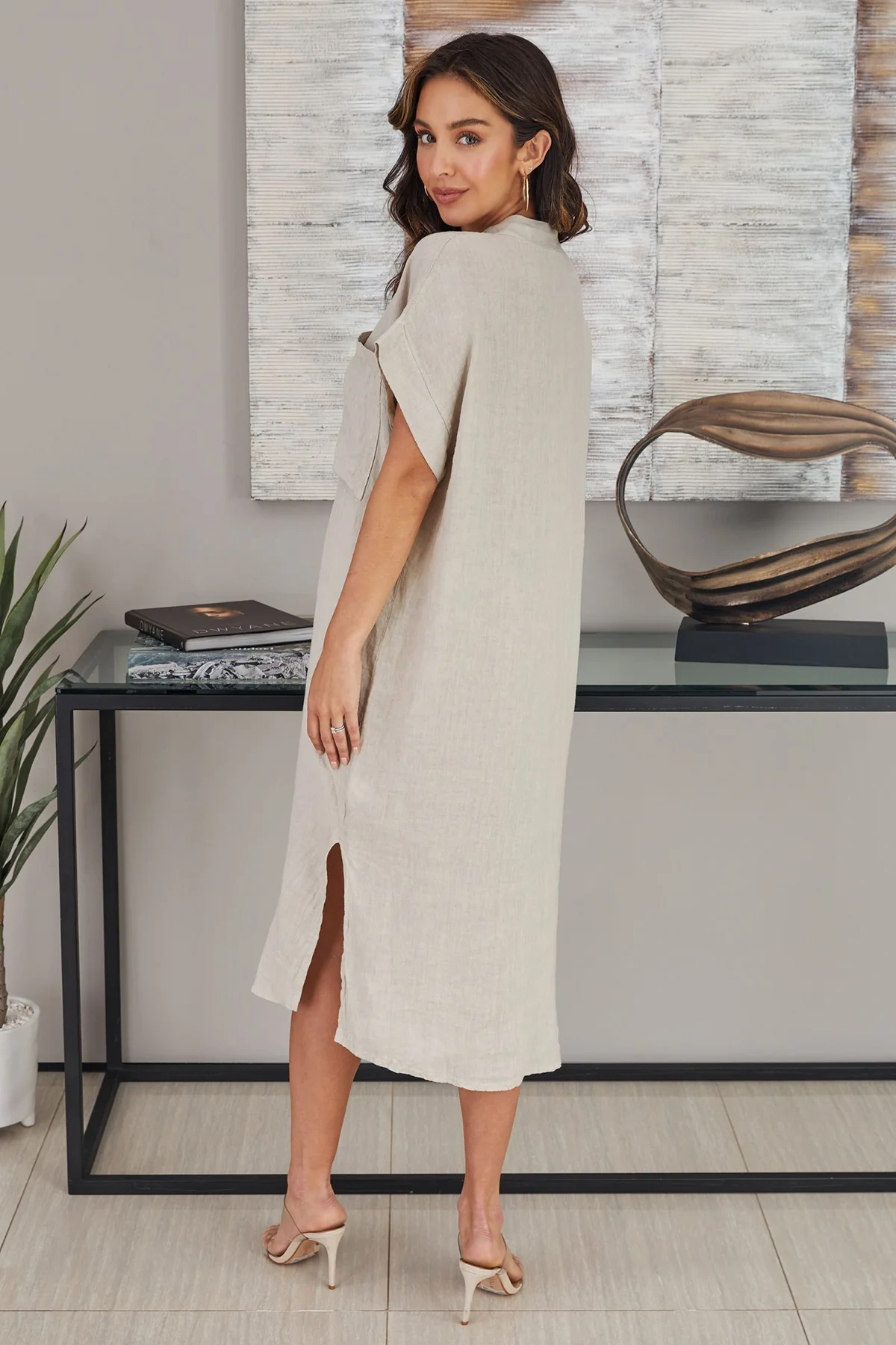 THE MICAELA MANDARIN COLLAR LINEN SHIRT DRESS