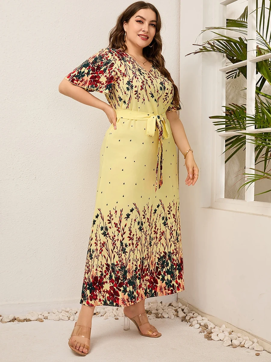 Vestido de praia feminino Boho com estampa floral 2024