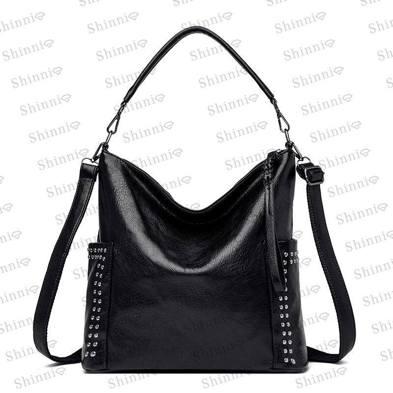 Bolsa de ombro feminina simples elegante com rebites