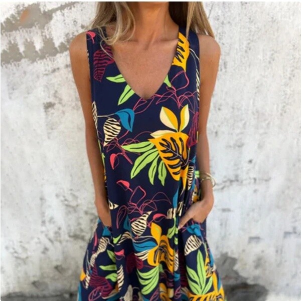 💐Saldos de primavera 🌸 Vestido de menina sem mangas com decote em V e estampado de folhas