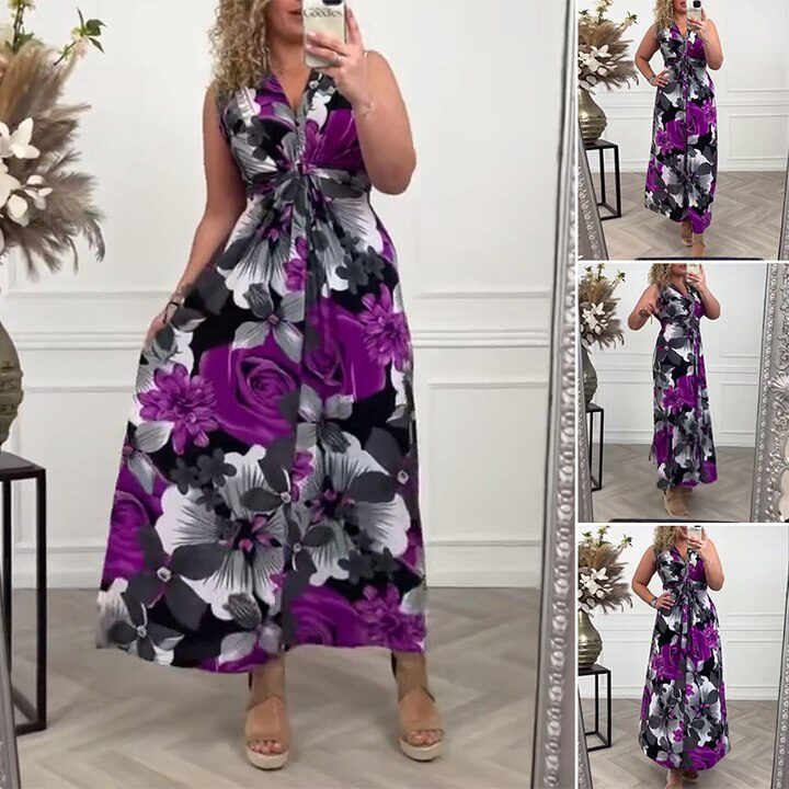 💗Um vestido sem mangas, elegante, luxuoso, floral, com estampa floral