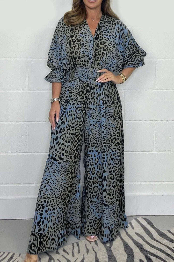 👗Macacão largo casual com estampado de leopardo