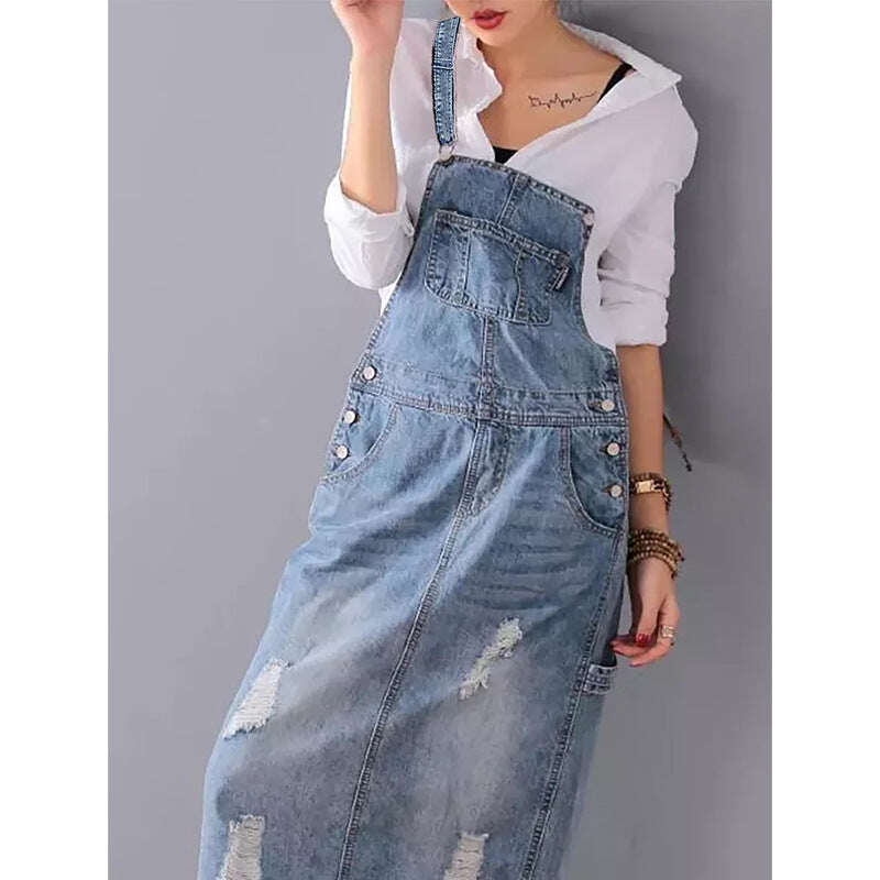 Vestido jeans solto vintage feminino 2024