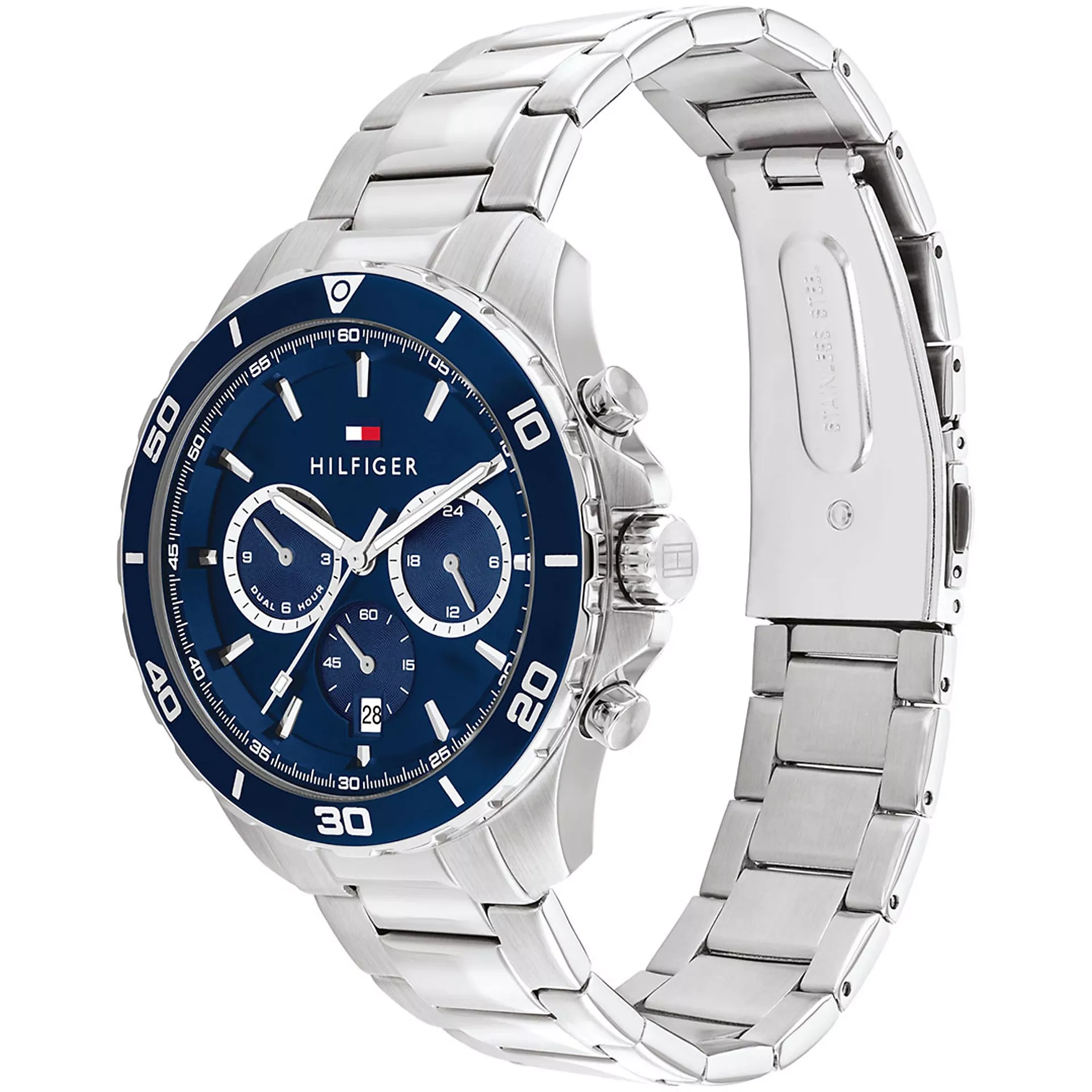 Tommy Hilfiger Reloj cronógrafo con pulsera de acero plateado para hombre