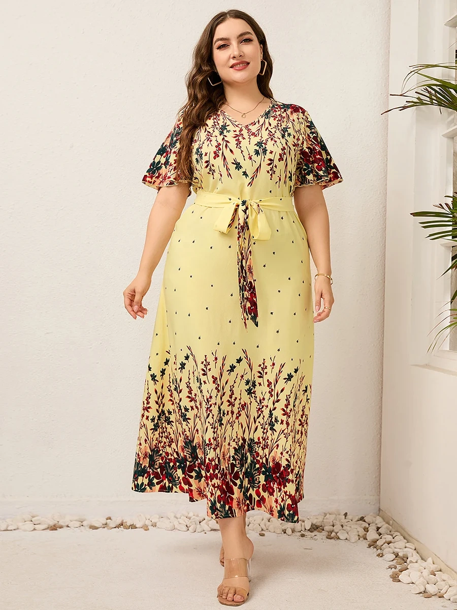 Vestido de praia feminino Boho com estampa floral 2024