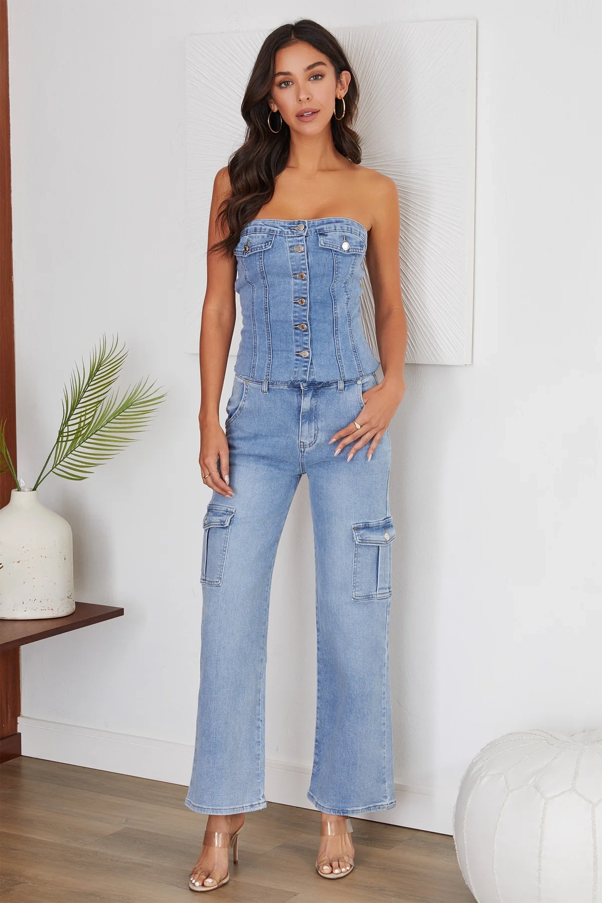 THE DENIM BUTTON TUBE CORSET TOP