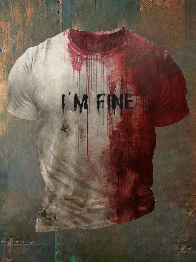 🔥 T-shirt para homem com estampa de Halloween Bloody I'm Fine