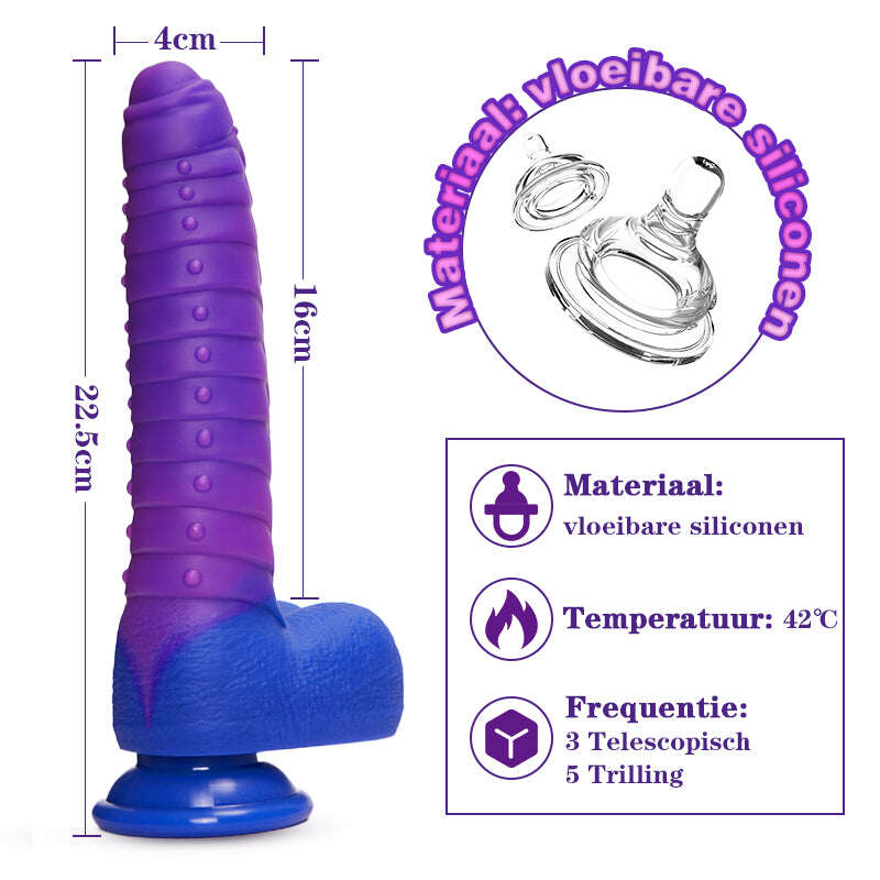 Realistické dildo 3 teleskopické 5 vibrační vyhřívání – 22,5 cm