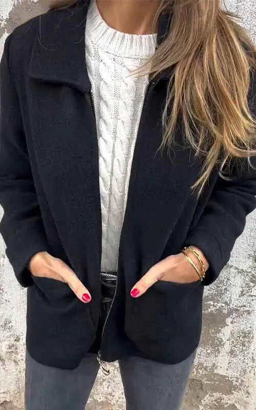 2025 outono e inverno novo feminino lapela cor sólida zíper bolso jaqueta comprimento médio casaco feminino