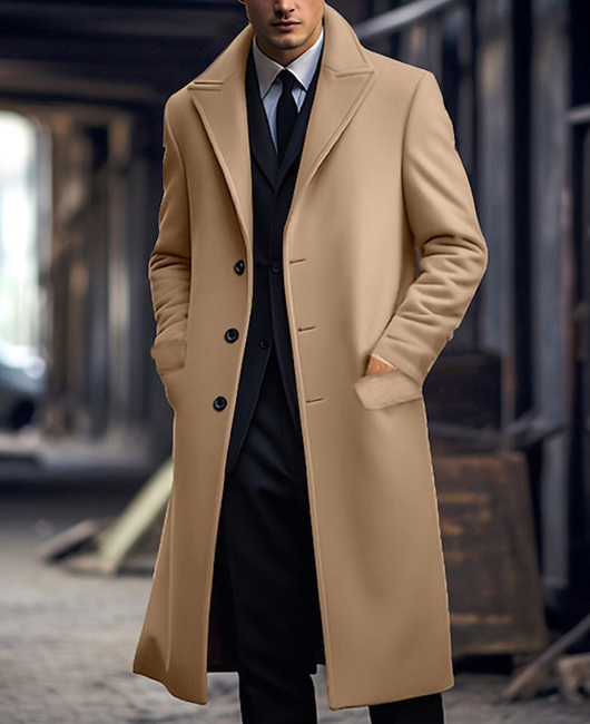 Trench coat sólido com lapela e bolso único com aba e entalhe