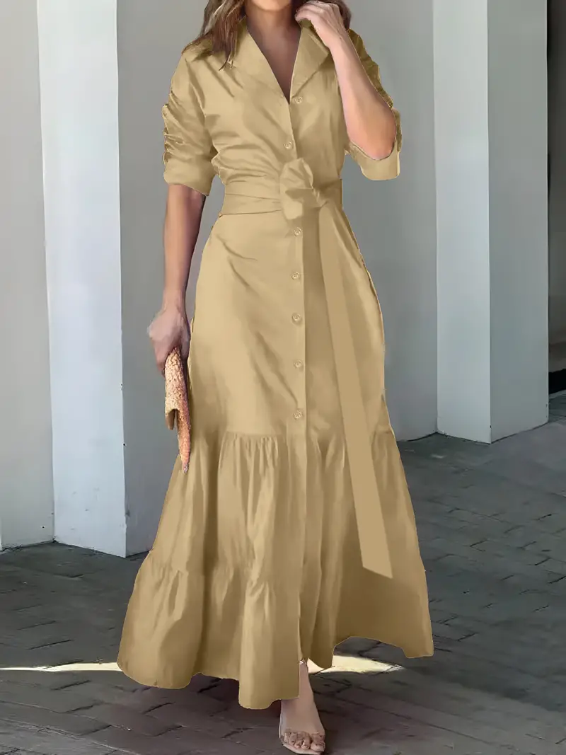 🔥Promoção com 49% de desconto🔥Vestido maxi chique com cinto