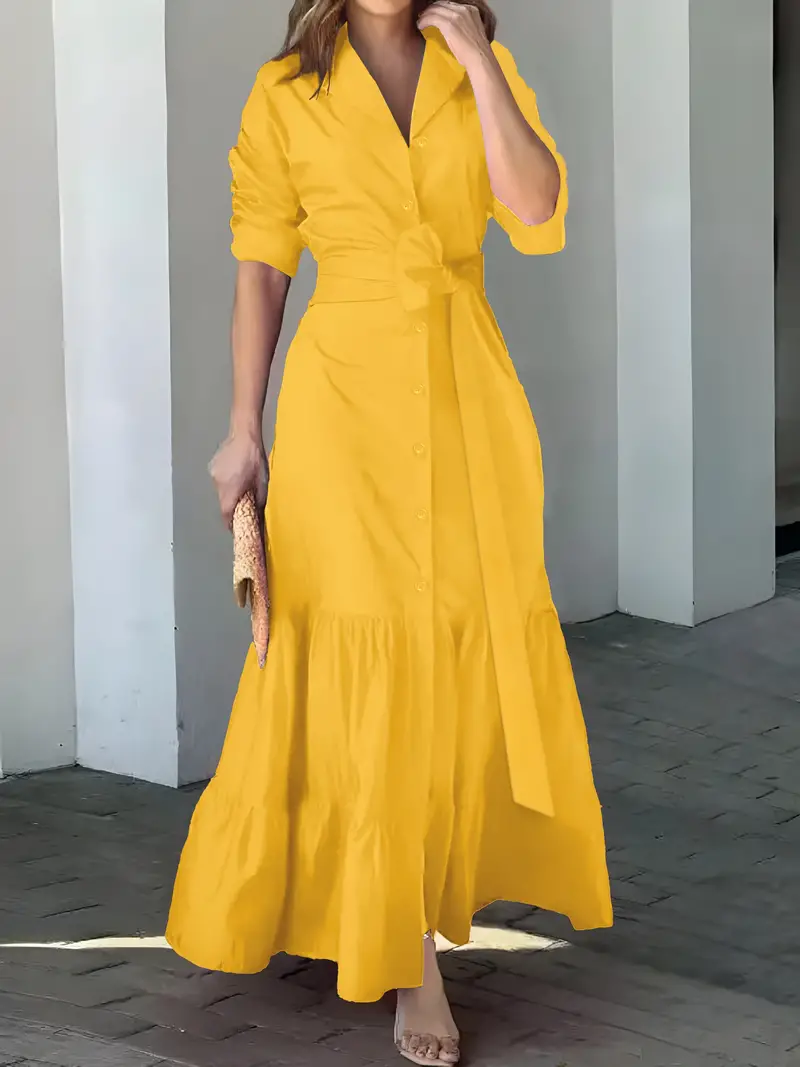 🔥Promoção com 49% de desconto🔥Vestido maxi chique com cinto