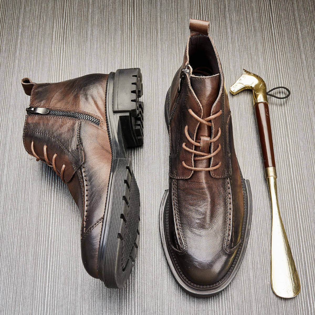 Bota de Pele Masculinas Retro Luxuosas