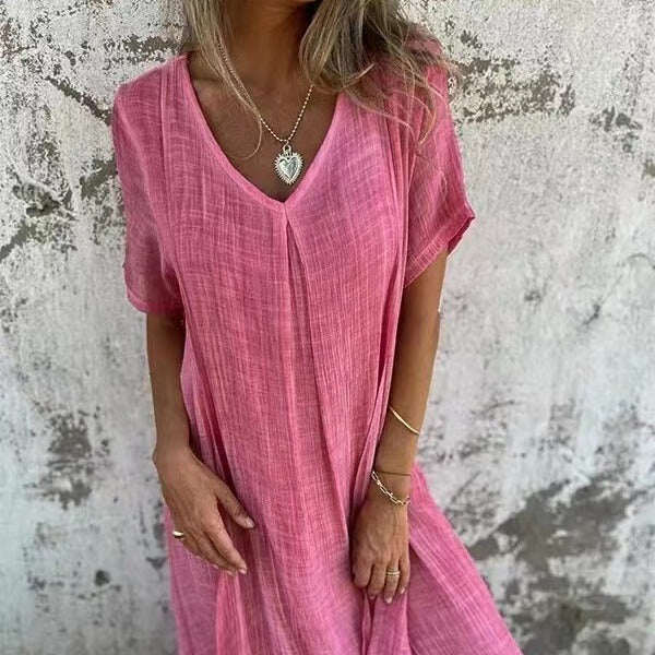 🎁Vestido de linho de algodão com gola pontiaguda