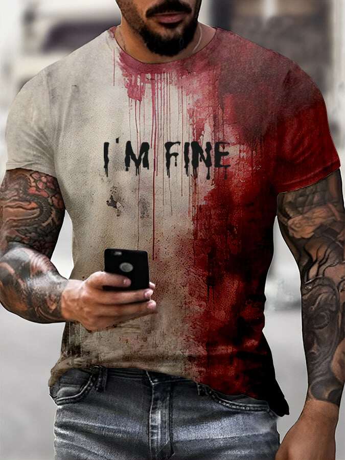 🔥 T-shirt para homem com estampa de Halloween Bloody I'm Fine