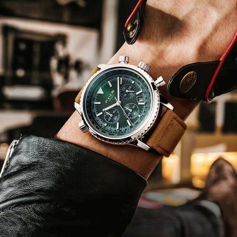 FÉRFI ÓRA FEICE FK812 MULTIFUNKCIÓS KÉZI KÉZI VINTAGE ZÖLD ÓRA FÉRFIAKNAK
